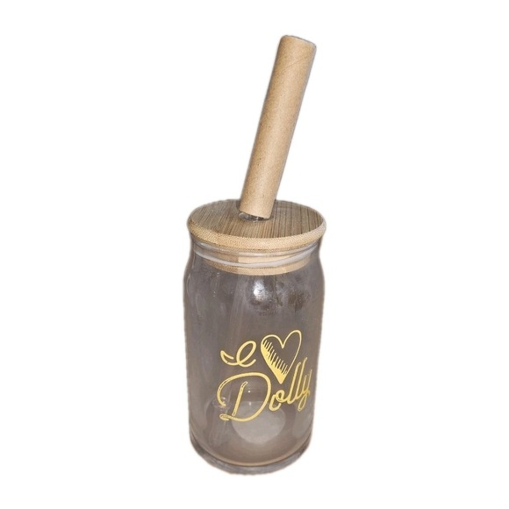 Dolly 'I Love Dolly' YELLOW 16oz Clear Glass Tumbler with Lid and Straw #867,868